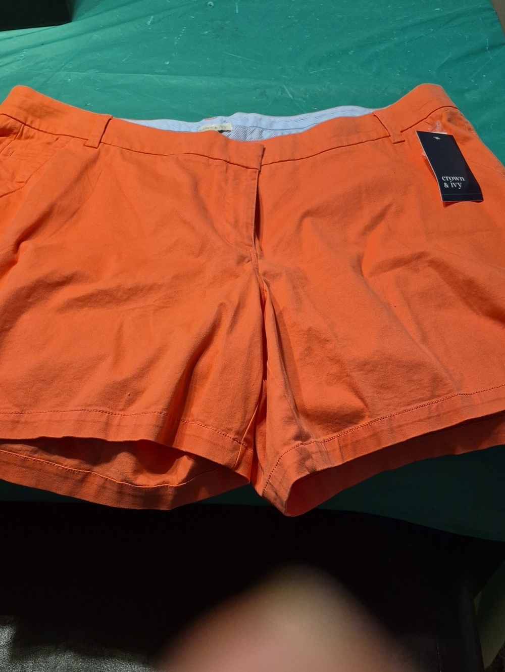 crown & ivy Orange Cotton Shorts with Belt Loops